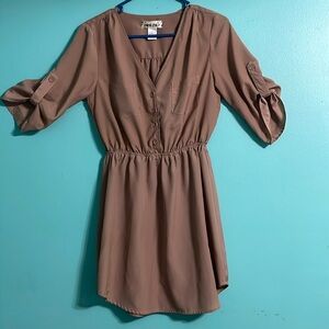 Mimi Chica dress sizeS 2 front pockets button front elastic waist adj sleeves